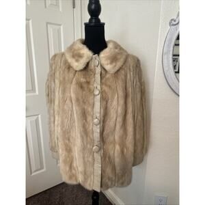 Moss Furs Beverly Hills Vintage Blonde Mink Fur Coat with leather accents M/L